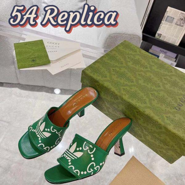 Replica Gucci Women Adidas x Gucci Slide Sandal GG Trefoil Suede Green Leather 6