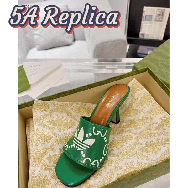 Replica Gucci Women Adidas x Gucci Slide Sandal GG Trefoil Suede Green Leather 8