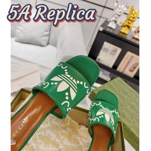 Replica Gucci Women Adidas x Gucci Slide Sandal GG Trefoil Suede Green Leather 9