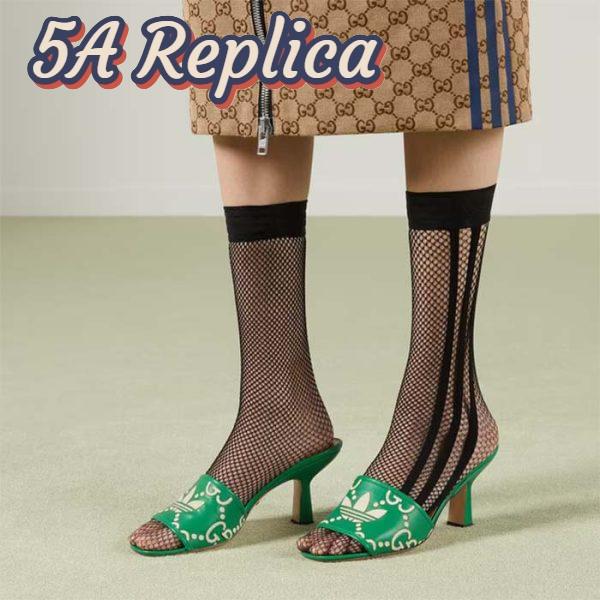 Replica Gucci Women Adidas x Gucci Slide Sandal GG Trefoil Suede Green Leather 12