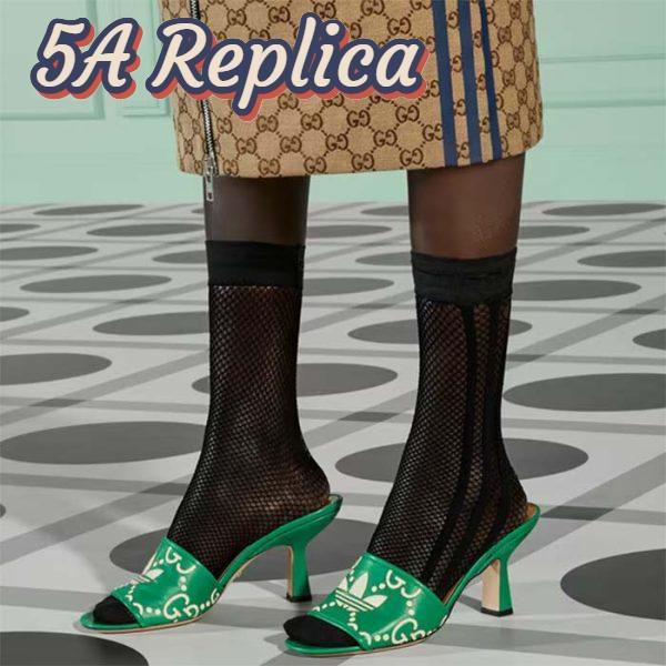 Replica Gucci Women Adidas x Gucci Slide Sandal GG Trefoil Suede Green Leather 13