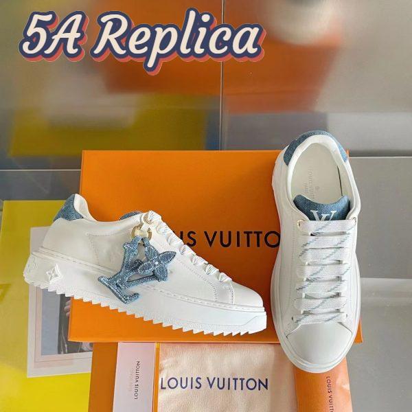 Replica Louis Vuitton Women LV Time Out Sneaker Blue Mix Materials Monogram Flower 3