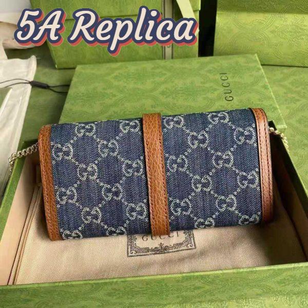 Replica Gucci GG Unisex Jackie 1961 Chain Wallet Dark Blue Ivory Eco Washed Organic GG Jacquard Denim 4
