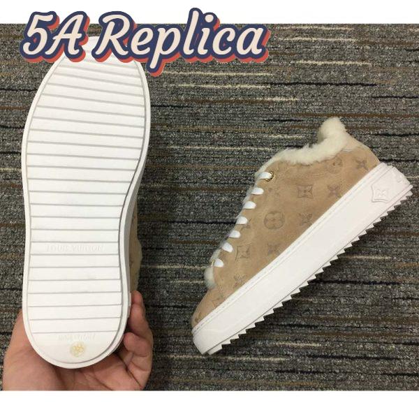 Replica Louis Vuitton Women LV Time Out Sneaker Monogram Embossed Suede Calf Leather Shearling 8