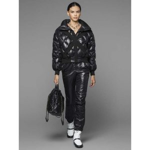 Replica Chanel Women Coated Canvas Blouson Down Coat Jacket-Black 2
