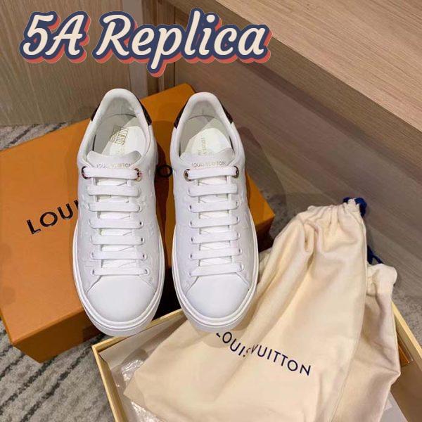 Replica Louis Vuitton Women LV Time Out Sneaker White Debossed Calf Leather Recycled Monogram Nylon 6