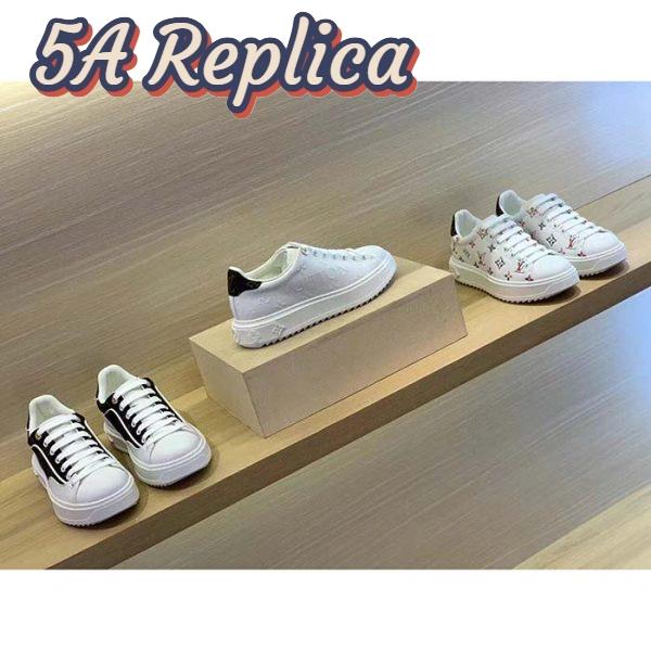 Replica Louis Vuitton Women LV Time Out Sneaker White Debossed Calf Leather Recycled Monogram Nylon 10