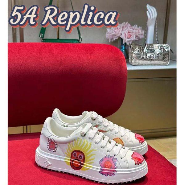 Replica Louis Vuitton Women LV Time Out Sneaker White Printed Calf Leather Monogram Flowers 3