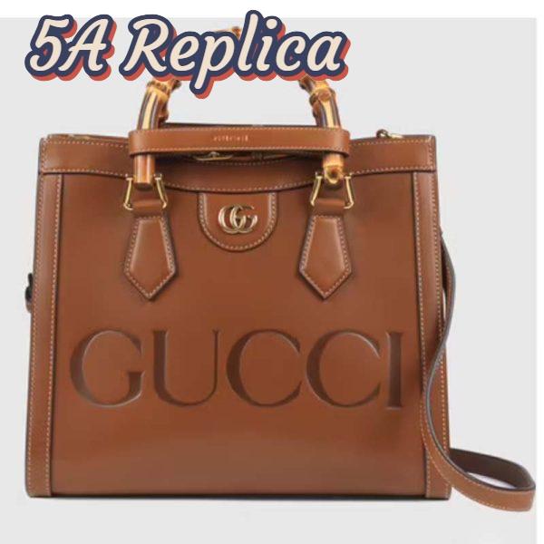 Replica Gucci Women GG Diana Small Tote Bag Double G Brown Leather