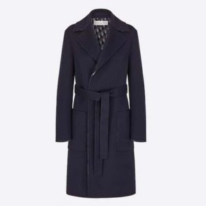 Replica Dior CD Women Coat Navy Blue Double-Sided Wool Silk