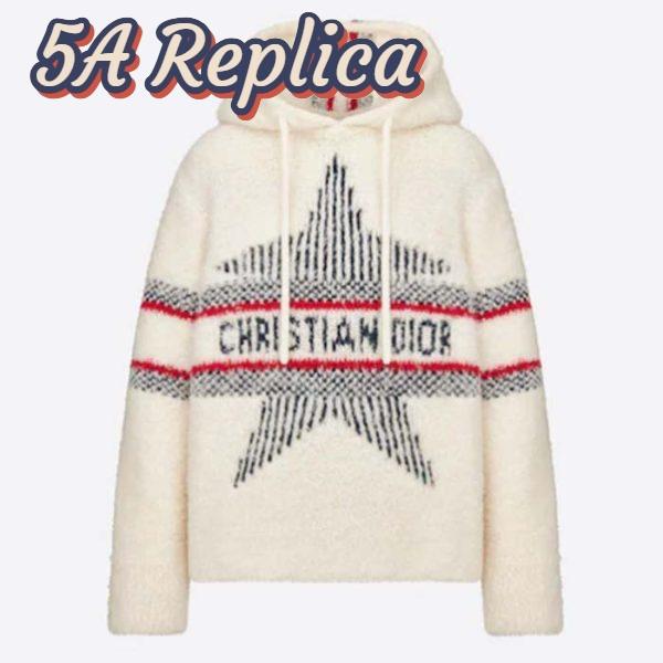 Replica Dior Men CD DiorAlps Hooded Sweater Ecru Technical Wool Textured Knit Star