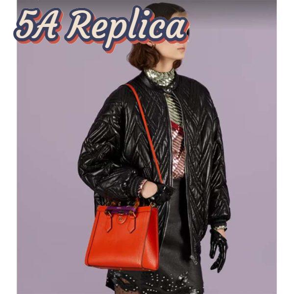 Replica Gucci Women GG Diana Small Tote Bag Orange Leather Double G 12