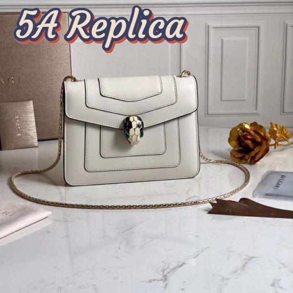 Replica Bvlgari Women Flap Cover Bag Serpenti Forever in White Agate Calf Leather 3