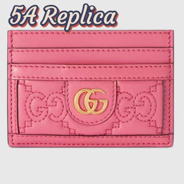 Replica Gucci Women GG Matelassé Card Case Pink Leather Double G Four Card Slots