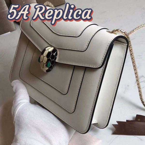 Replica Bvlgari Women Flap Cover Bag Serpenti Forever in White Agate Calf Leather 6