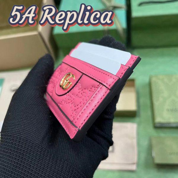 Replica Gucci Women GG Matelassé Card Case Pink Leather Double G Four Card Slots 4