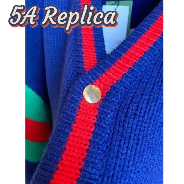 Replica Gucci GG Men Gucci 100 Wool Cardigan Blue Wool Green Red V-Neck 11
