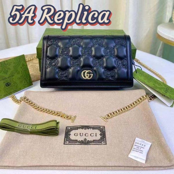Replica Gucci Women GG Matelassé Chain Wallet Black Leather Double G Chain Strap 2