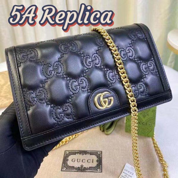 Replica Gucci Women GG Matelassé Chain Wallet Black Leather Double G Chain Strap 3