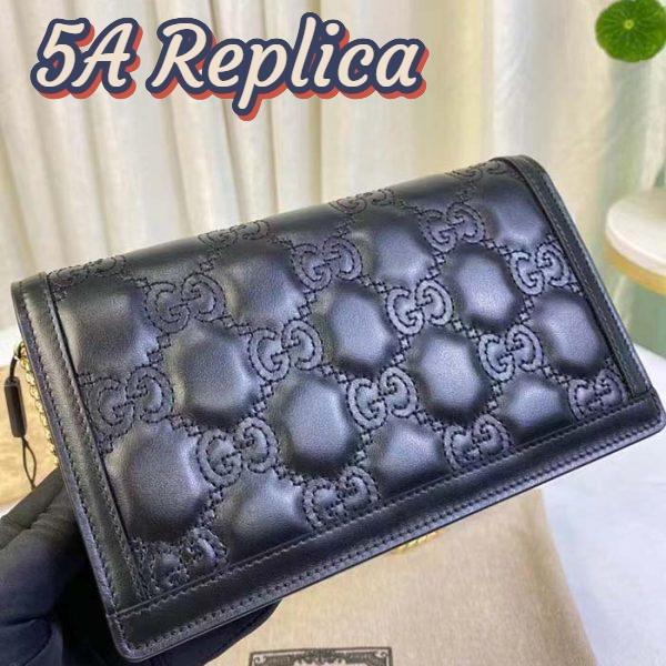 Replica Gucci Women GG Matelassé Chain Wallet Black Leather Double G Chain Strap 4