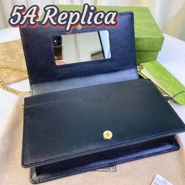 Replica Gucci Women GG Matelassé Chain Wallet Black Leather Double G Chain Strap 6