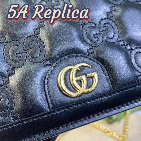 Replica Gucci Women GG Matelassé Chain Wallet Black Leather Double G Chain Strap 8
