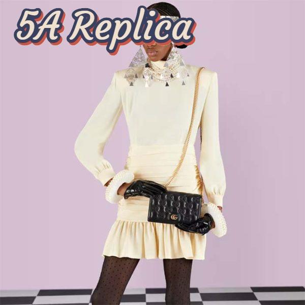 Replica Gucci Women GG Matelassé Chain Wallet Black Leather Double G Chain Strap 11