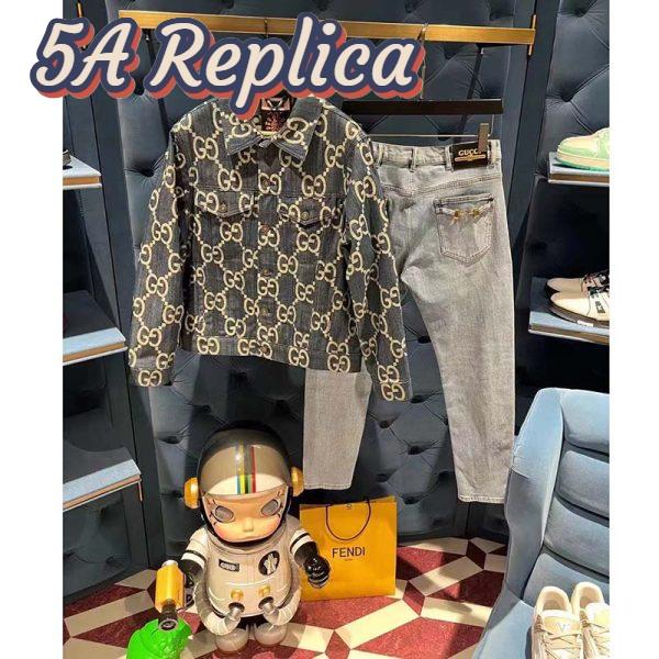 Replica Gucci GG Men Pineapple Jacket Blue Ivory Jumbo GG Jacquard Denim 5