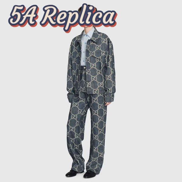 Replica Gucci GG Men Pineapple Jacket Blue Ivory Jumbo GG Jacquard Denim 6