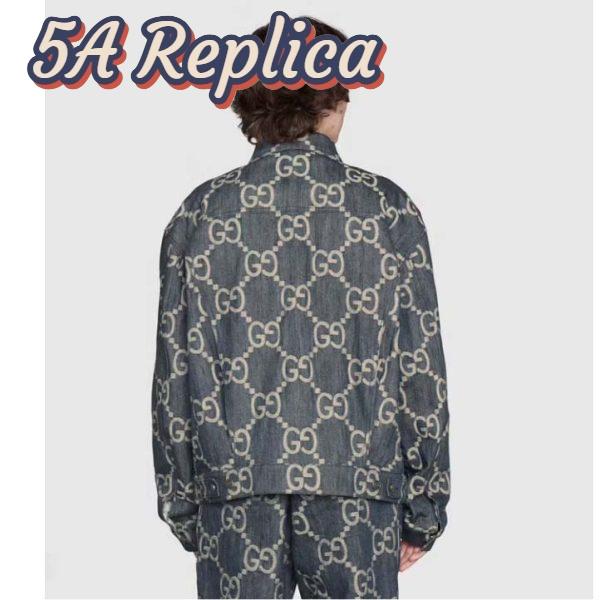 Replica Gucci GG Men Pineapple Jacket Blue Ivory Jumbo GG Jacquard Denim 8