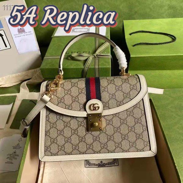 Replica Gucci Women Ophidia Small Top Handle Bag Beige Ebony GG Supreme Canvas 2