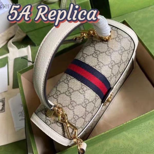 Replica Gucci Women Ophidia Small Top Handle Bag Beige Ebony GG Supreme Canvas 5
