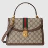 Replica Gucci Women Ophidia Small Top Handle Bag with Web Beige GG Supreme Canvas
