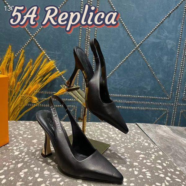 Replica Louis Vuitton LV Women Sparkle Slingback Pump Black Calf Leather Elasticized 9.5 Cm Heel 5