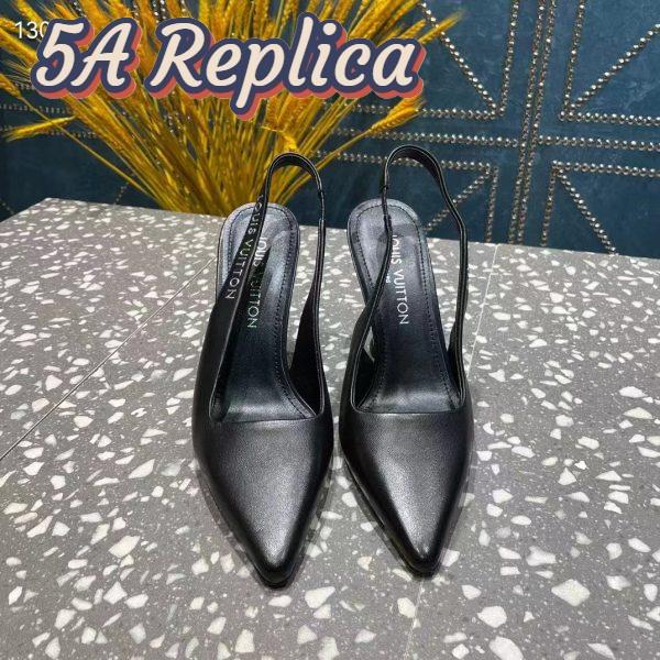 Replica Louis Vuitton LV Women Sparkle Slingback Pump Black Calf Leather Elasticized 9.5 Cm Heel 6
