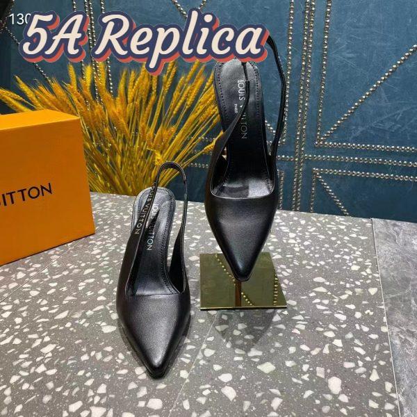 Replica Louis Vuitton LV Women Sparkle Slingback Pump Black Calf Leather Elasticized 9.5 Cm Heel 7