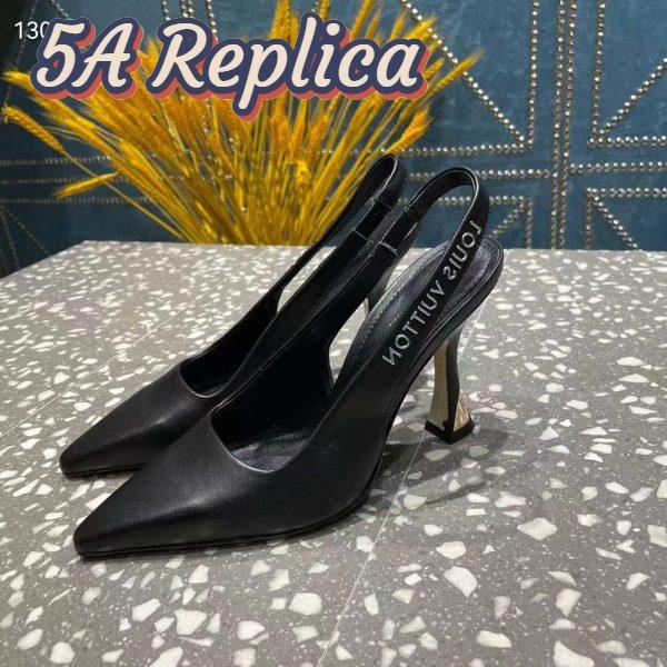 Replica Louis Vuitton LV Women Sparkle Slingback Pump Black Calf Leather Elasticized 9.5 Cm Heel 8