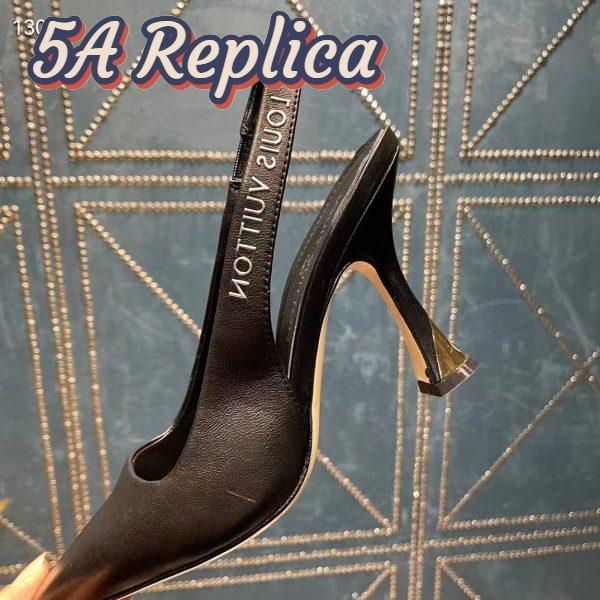 Replica Louis Vuitton LV Women Sparkle Slingback Pump Black Calf Leather Elasticized 9.5 Cm Heel 10