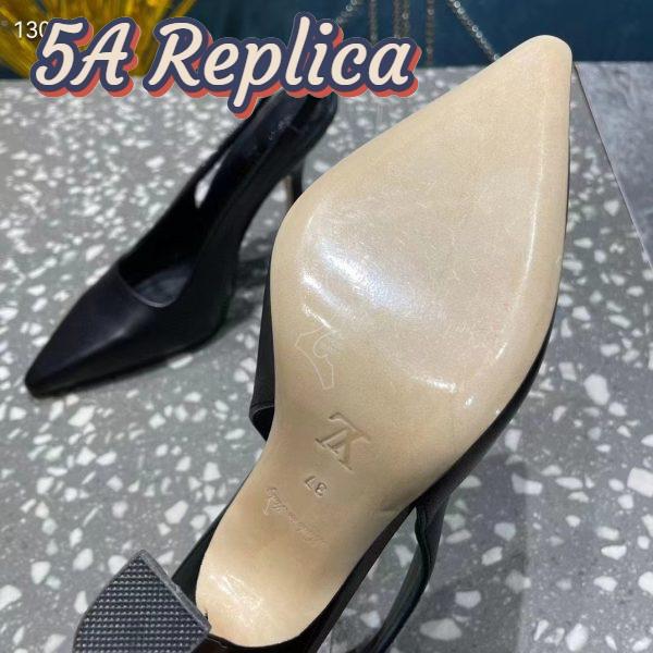 Replica Louis Vuitton LV Women Sparkle Slingback Pump Black Calf Leather Elasticized 9.5 Cm Heel 12