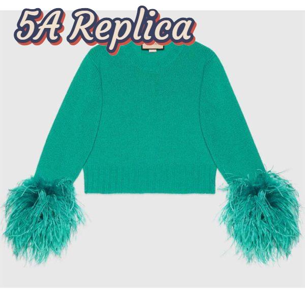 Replica Gucci GG Women Detachable Feathers Wool Sweater Double G Embroidery Crewneck 2