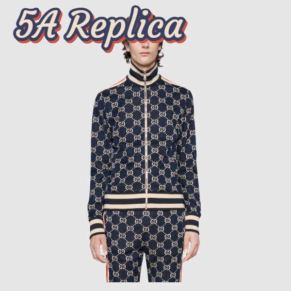 Replica Gucci Men GG Jacquard Cotton Jacket Blue Ivory GG Jacquard Jersey 11