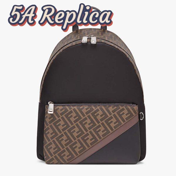 Replica Fendi Unisex Large Backpack Front Pocket Black Nylon Backpack FF Motif 2
