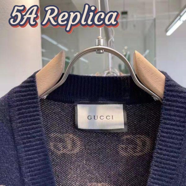 Replica Gucci Men GG Knit Cashmere Jacquard Cardigan Blue Beige Long Sleeves V-Neck 6