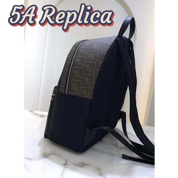 Replica Fendi Unisex Large Backpack Front Pocket Black Nylon Backpack FF Motif 5