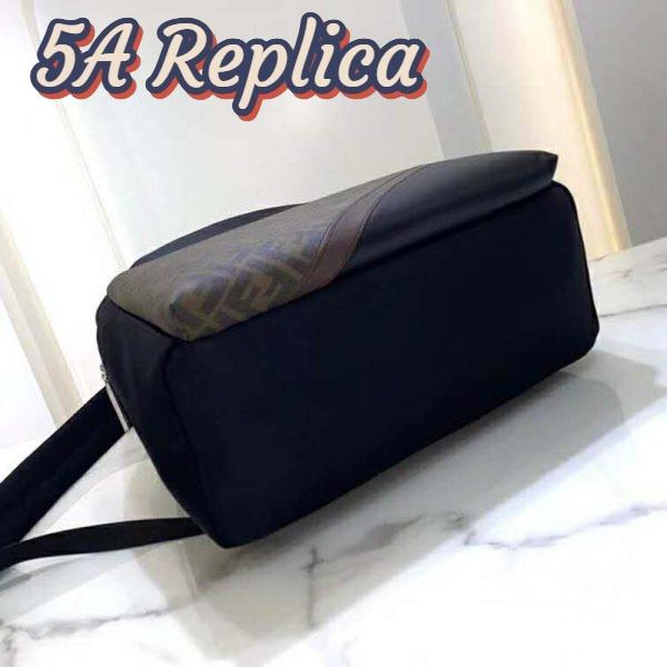 Replica Fendi Unisex Large Backpack Front Pocket Black Nylon Backpack FF Motif 6