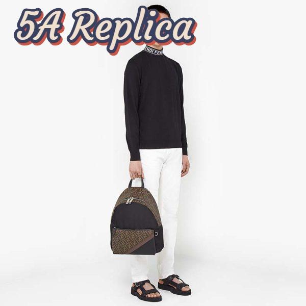 Replica Fendi Unisex Large Backpack Front Pocket Black Nylon Backpack FF Motif 8