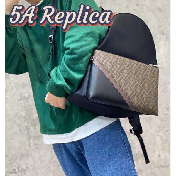 Replica Fendi Unisex Large Backpack Front Pocket Black Nylon Backpack FF Motif 9