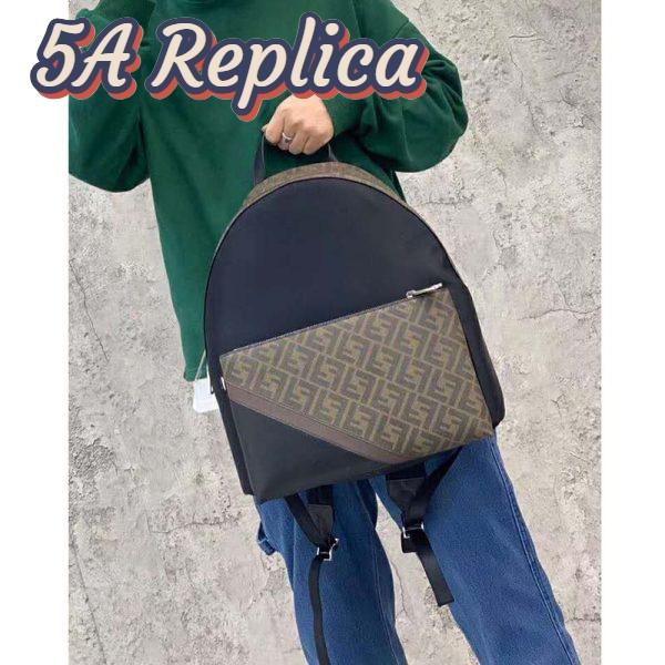 Replica Fendi Unisex Large Backpack Front Pocket Black Nylon Backpack FF Motif 10