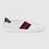 Replica Gucci Men Ace Low-top Sneaker Shoes in Leather with Web-Navy