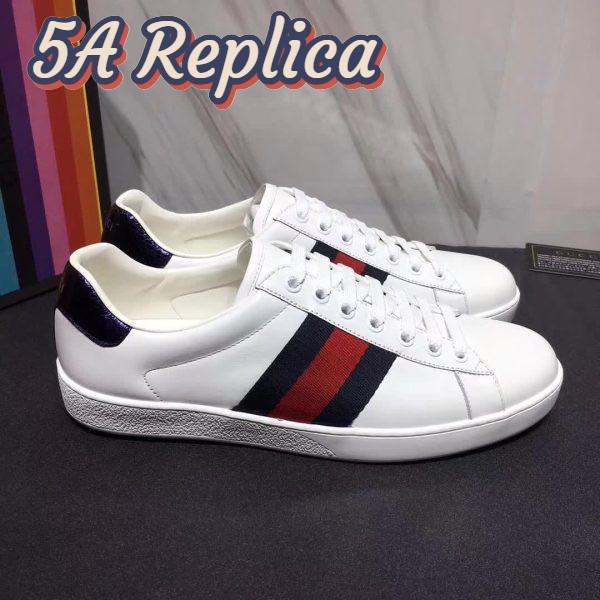 Replica Gucci Men Ace Low-top Sneaker Shoes in Leather with Web-Navy 3